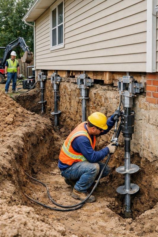 Foundation repair with steel push piers and wall anchors