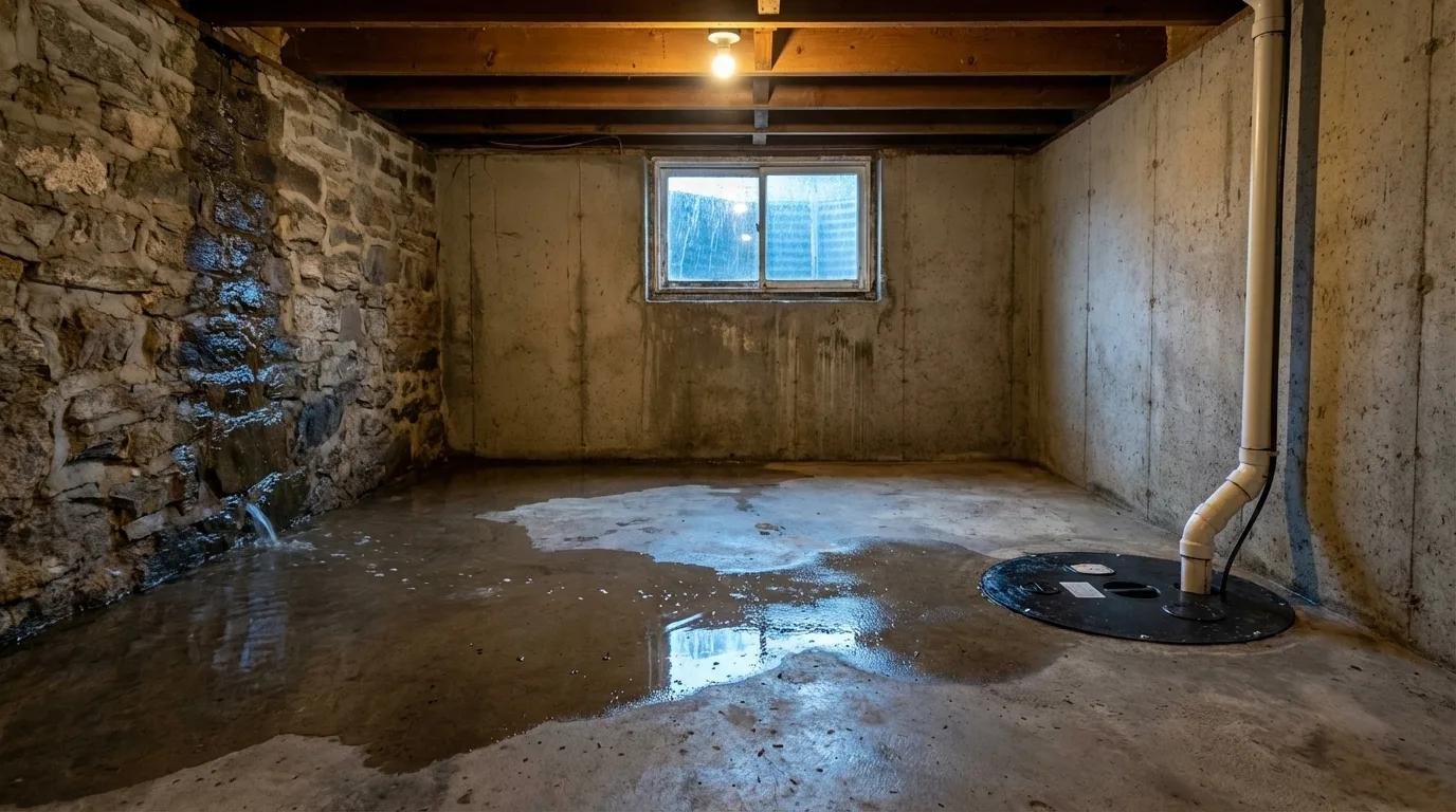 Flooded basement before repair